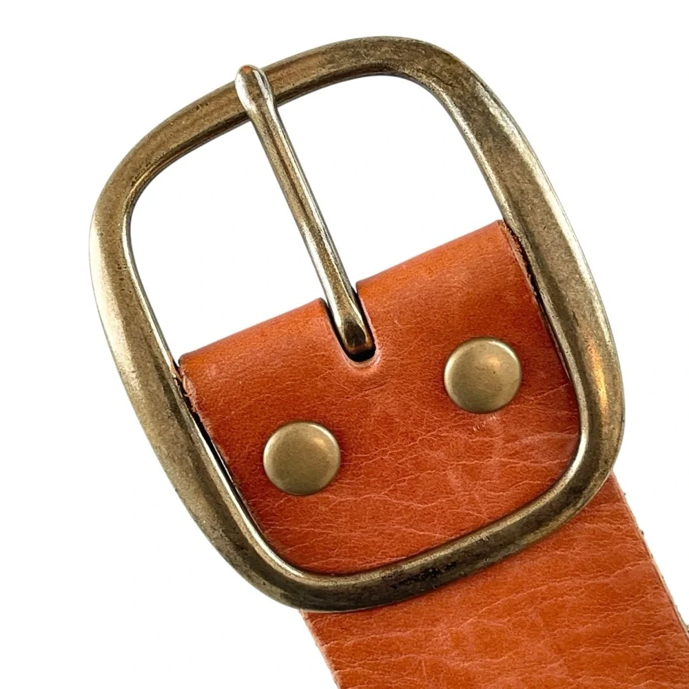 Cognac Brown Wide Waist Oversized Studded Leather Belt Festival 90s Size S